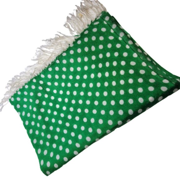 Green and White Polka Dot Scarf Long Rectangular Pashmina - Picture 5 of 7
